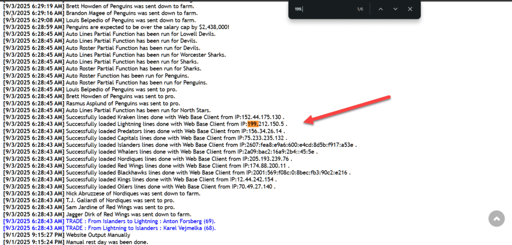 RCMP IP 199.212.150.5 used on at least 6 occasions to make fantasy hockey changed.