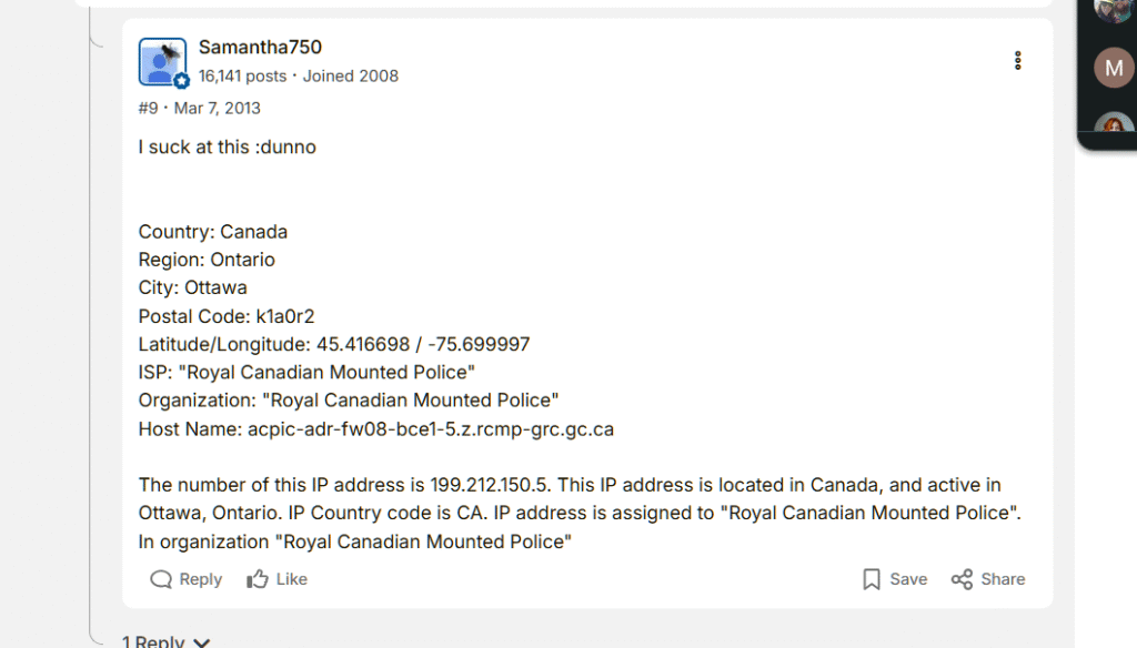 The RCMP user using the Dragon server is accused of ban evasion.