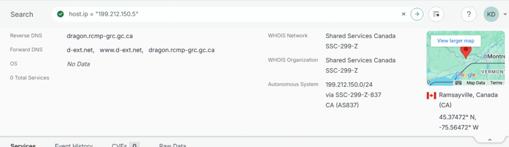 Censys Report for RCMP IP 199.212.150.5